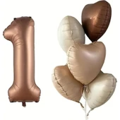 Parti Sürprizi Çikolata Karamel Kalpli 1 Yaş Folyo Balon Set thumbnail 1