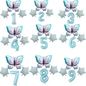 Parti Sürprizi Mavi Kelebekli Happy Birthday 9 Yaş Folyo Balon Set thumbnail 2