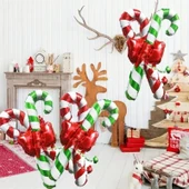 Parti Sürprizi Yılbaşı Partisi Yeşil Kırmızı Baston Folyo Balon 1 Adet thumbnail 2