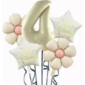 Parti Sürprizi Krem Papatya 4 Yaş Happy Birthday Yıldız Rakam Folyo Balon Set thumbnail 1