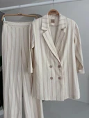 Blazer Ceketli Çizgili Keten Takım 10186 thumbnail 10