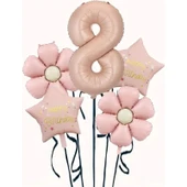 Parti Sürprizi Papatya Karamel Happy Birthday 8 Yaş Folyo Balon Set thumbnail 1