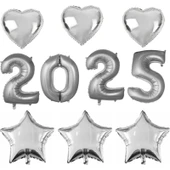 Parti Sürprizi Yılbaşı Partisi Gümüş 2025 Folyo Balon Set - 1
