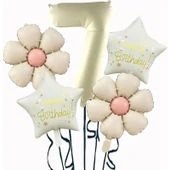 Parti Sürprizi Krem Papatya 7 Yaş Happy Birthday Yıldız Rakam Folyo Balon Set thumbnail 1