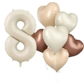 Parti Sürprizi Retro Krem 8 Yaş Kalpli Folyo Balon Set thumbnail 1
