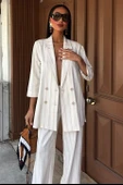 Blazer Ceketli Çizgili Keten Takım 10186 thumbnail 5