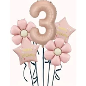 Parti Sürprizi Papatya Karamel Happy Birthday 3 Yaş Folyo Balon Set thumbnail 1