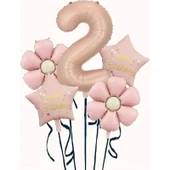 Parti Sürprizi Papatya Karamel Happy Birthday 2 Yaş Folyo Balon Set thumbnail 1