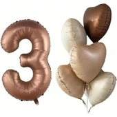 Parti Sürprizi Çikolata Karamel Kalpli 3 Yaş Folyo Balon Set thumbnail 1