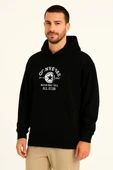 Üç İplik Kapşonlu ön ve Arka Baskılı SweatShirt hoodie- Siyah thumbnail 1