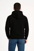 Erkek Üç İplik Kapüşonlu Kanguru Cepli SweatShirt hoodie - Siyah thumbnail 3