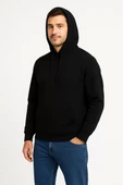Erkek Üç İplik Kapüşonlu Kanguru Cepli SweatShirt hoodie - Siyah thumbnail 1