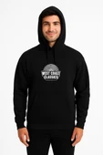 Erkek Üç İplik Kapüşonlu Ön ve Arka Baskılı SweatShirt hoodie - Siyah - 5