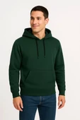 Erkek Üç İplik Kapüşonlu Kanguru Cepli SweatShirt hoodie - Haki thumbnail 5