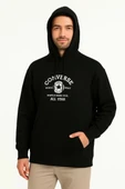 Üç İplik Kapşonlu ön ve Arka Baskılı SweatShirt hoodie- Siyah thumbnail 3