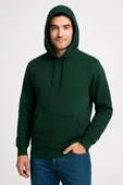 Erkek Üç İplik Kapüşonlu Kanguru Cepli SweatShirt hoodie - Haki thumbnail 6