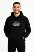 Erkek Üç İplik Kapüşonlu Ön ve Arka Baskılı SweatShirt hoodie - Siyah - 6