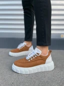 JY010 Cloud Bağcıklı Süet Erkek Günlük Sneaker Ayakkabı SBT - Taba/Beyaz thumbnail 2