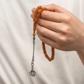 Gümüş Kazaz Püsküllü Sıkma Kehribar Tesbih - 4