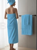 Beylini Banyo Havlu Takımı Yüksek Emici Yumuşak Banyo Hamam Vücut Plaj Havuz Sahil Havlusu Çeyizlik  Mavi 70x140cm - 1