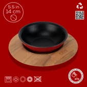 Lava Döküm Yuvarlak Çorba Kasesi ve Kayın Servis Ahşabı. Çap(Ø)14cm. - 4