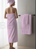 Beylini Banyo Havlu Takımı Yüksek Emici Yumuşak Banyo Hamam Vücut Plaj Havuz Sahil Havlusu Çeyizlik  Pembe 70x140cm - 1