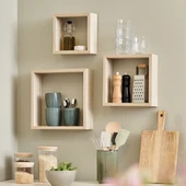 Doğal Ahşap Çok Amaçlı Raf, Kitaplık, Mutfak Dolabı,baharatlık,banyo Rafı 3'lü Set - 3