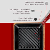 Lava Döküm Mini Kare Izgara Tava Kayın Ahşap Altlıklı Döküm Demir Yekpare Saplı Ölçü 16x16cm.-Bordo - 6