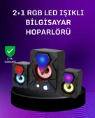 USB Bağlantılı RGB 2.1 Hoparlör Seti Derin Bas ve Renkli Işık thumbnail 1