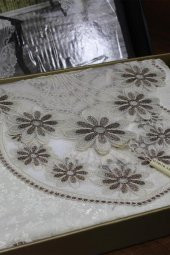 Aryen Kadife Kordone 5 Parça Salon Takımı Krem Koyu Kahve - 5