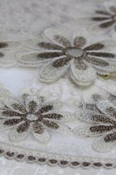 Aryen Kadife Kordone 5 Parça Salon Takımı Krem Koyu Kahve - 7