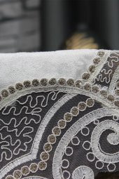 Aryen Kadife Kordone 5 Parça Salon Takımı Krem Koyu Kahve - 8