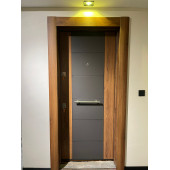 3450 Ahşap Kaplama Çelik Kapı, Tirnakli Sistem Çelik Kapi, Antrasit Düz Model Daire Kapısı - 2