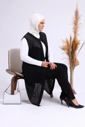 Kadin Buyuk Beden Transparan Taşlı Uzun Yelek - 6