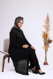 Kadin Buyuk Beden Transparan Taşlı Uzun Yelek - 12