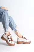 AGATHA Bağcıklı Fermuarlı Ortopedik Taban Kadın Sneaker Spor Ayakkabı  CTT - Krem - 3