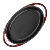 Lava Döküm Oval Sahan Döküm Demir Yekpare Çift Kulplu Ölçü 21x14cm.-Bordo thumbnail 3