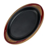 Lava Döküm Oval Sahan Döküm Demir Yekpare Çift Kulplu Kayın Servis Ahşabı Ölçü 21x14cm.-Bordo thumbnail 3