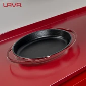 Lava Döküm Oval Sahan Döküm Demir Yekpare Çift Kulplu Ölçü 21x14cm.-Bordo thumbnail 7