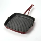 Lava Döküm Kare Izgara Tava Döküm Demir Yekpare Saplı. Ölçü 26x26cm.-Bordo - 2