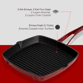 Lava Döküm Kare Izgara Tava Döküm Demir Yekpare Saplı. Ölçü 26x26cm.-Bordo - 6