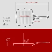 Lava Döküm Kare Izgara Tava Döküm Demir Yekpare Saplı. Ölçü 26x26cm.-Bordo - 5