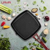 Lava Döküm Kare Izgara Tava Döküm Demir Yekpare Saplı. Ölçü 26x26cm.-Bordo - 7