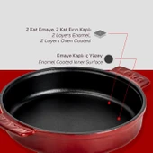 Lava Döküm Yuvarlak Güveç Kabı Döküm Demir Yekpare Çift Kulplu Çap(Ø)17cm.-Bordo - 6