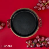 Lava Döküm Yuvarlak Güveç Kabı Döküm Demir Yekpare Çift Kulplu Kayın Servis Ahşabı Çap(Ø)17cm.-Bordo - 7