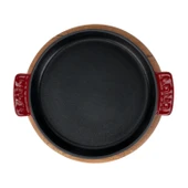 Lava Döküm Yuvarlak Güveç Kabı Döküm Demir Yekpare Çift Kulplu Kayın Servis Ahşabı Çap(Ø)17cm.-Bordo - 2