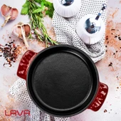 Lava Döküm Yuvarlak Güveç Kabı Döküm Demir Yekpare Çift Kulplu Çap(Ø)14cm.-Bordo - 7