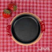 Lava Döküm Yuvarlak Güveç Kabı Döküm Demir Yekpare Çift Kulplu Kayın Servis Ahşabı Çap(Ø)14cm.-Bordo - 4