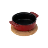 Lava Döküm Yuvarlak Güveç Kabı Döküm Demir Yekpare Çift Kulplu Kayın Servis Ahşabı Çap(Ø)11cm.-Bordo thumbnail 2