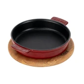 Lava Döküm Yuvarlak Güveç Kabı Döküm Demir Yekpare Çift Kulplu Kayın Servis Ahşabı Çap(Ø)14cm.-Bordo - 2